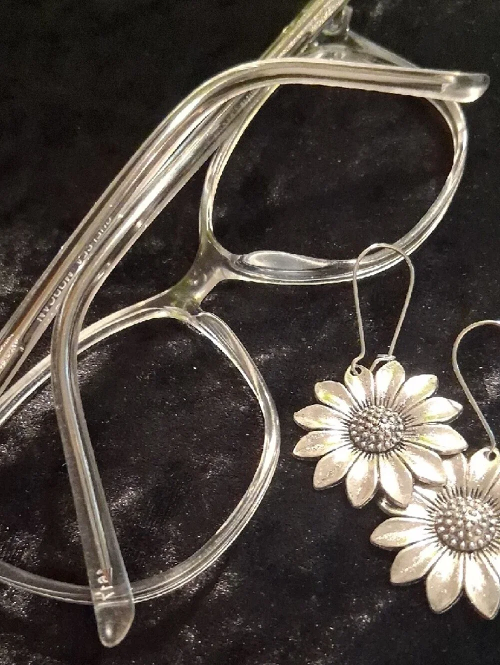 Clear Frame Glasses with Silver Sunflower Earrings - Fashion Accessories